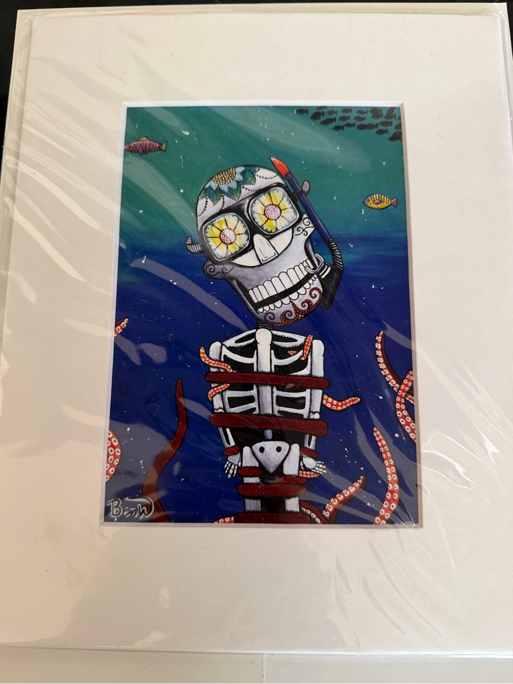 Ben‎ Watts 5x7 Matted Art Print – Day of the Dead Skeleton Diver Underwater